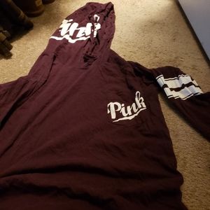 Maroon "Pink" hooded Tee long sleeve
